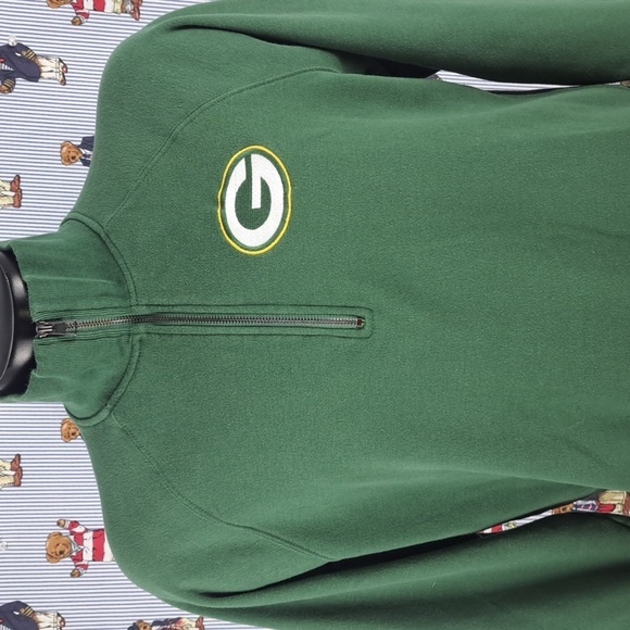 Green Bay Packers 1/4 zip embroidered logo green & white LG pullover sweatshirt - Picture 1 of 5